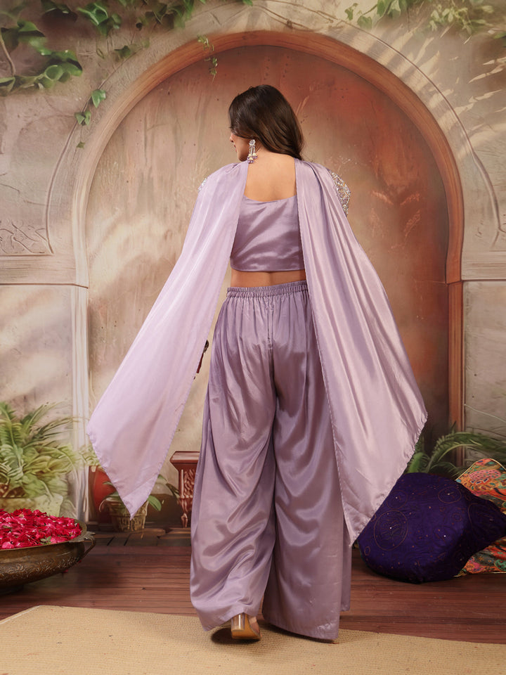 Solid &amp; Embroidered Poly Georgette Co-Ord&