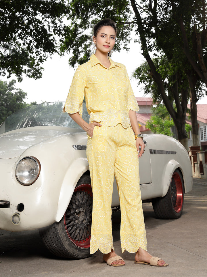 Printed &amp; Embroidered Cotton Co-Ord Set