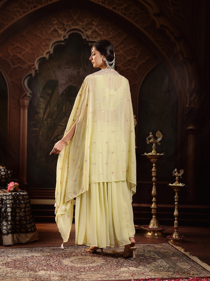 Lime Green Solid &amp; Embroidered Georgette Co-Ord Set
