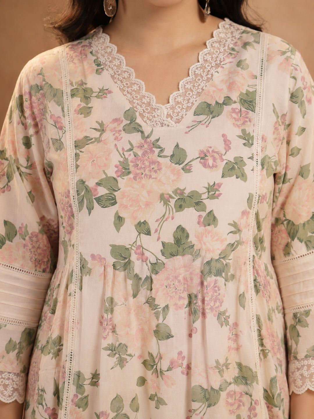 Size Pestal Peach Floral Printed Cotton Co-Ord Set