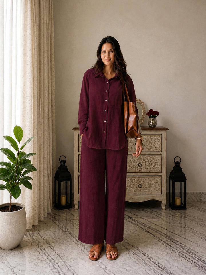 Solid Crused Rayon Co-Ord Set