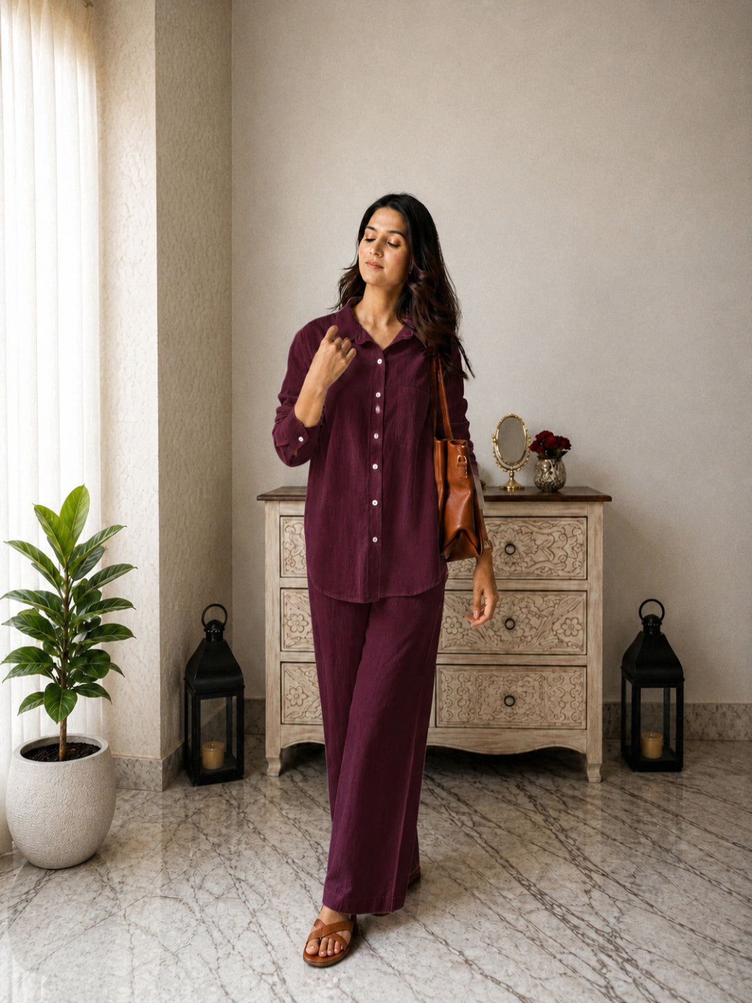 Solid Crused Rayon Co-Ord Set