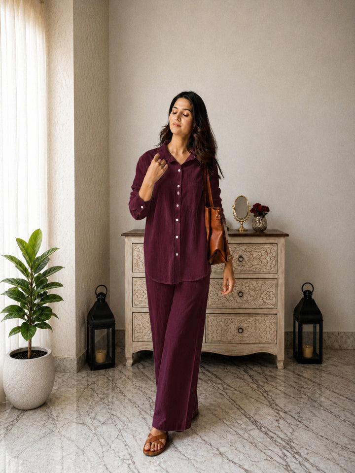 Solid Crused Rayon Co-Ord Set