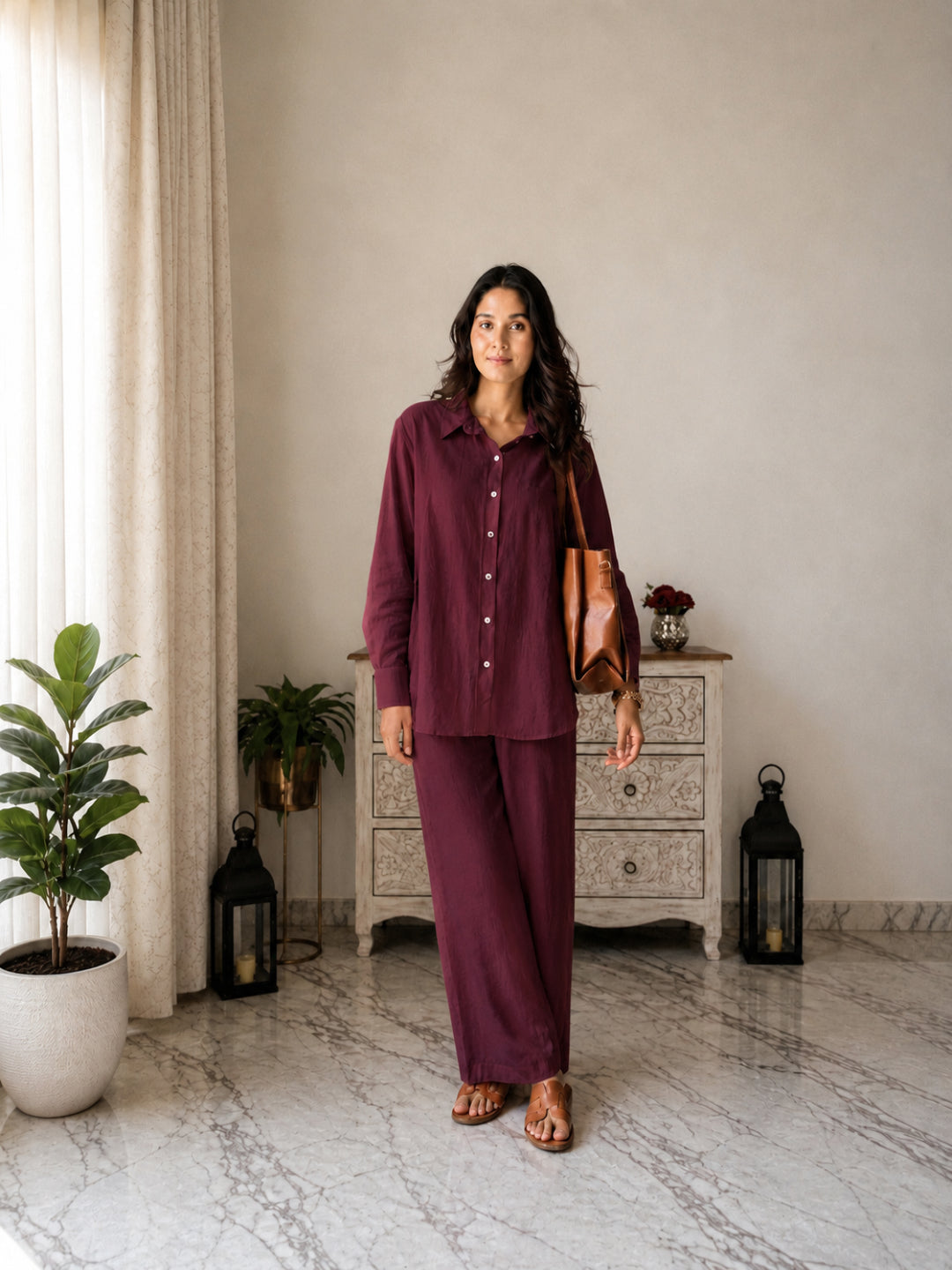 Solid Crused Rayon Co-Ord Set