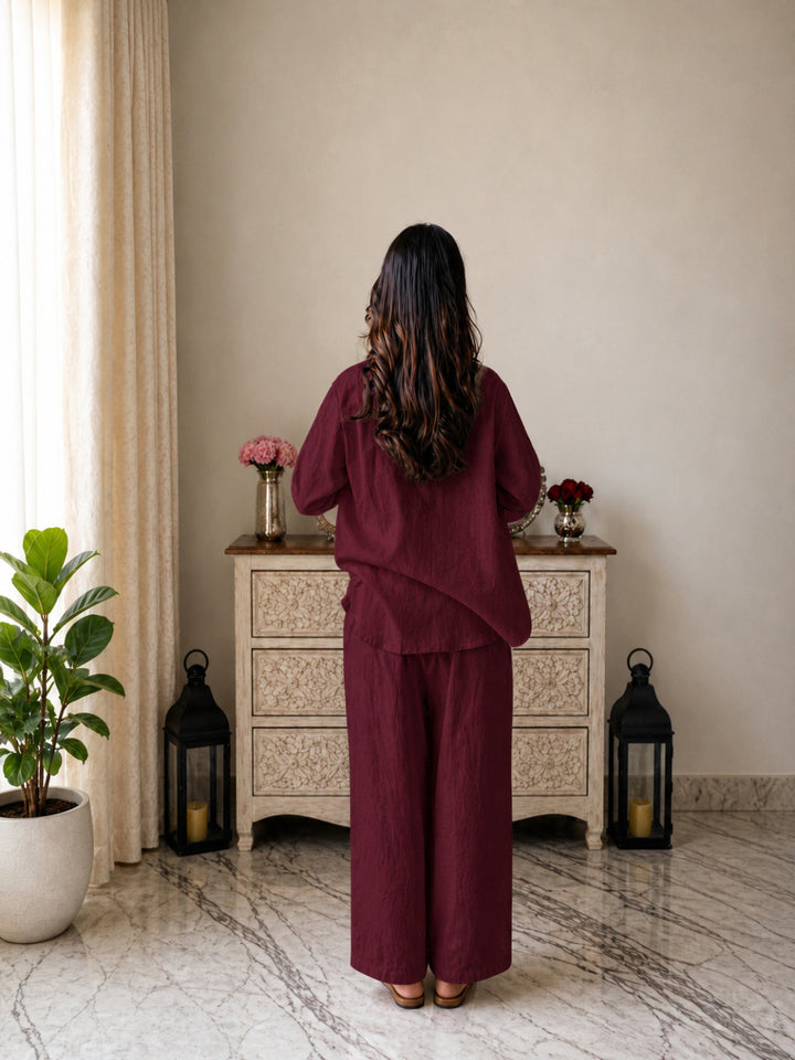 Solid Crused Rayon Co-Ord Set