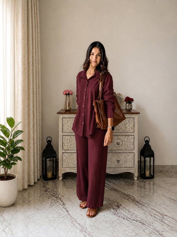 Solid Crused Rayon Co-Ord Set