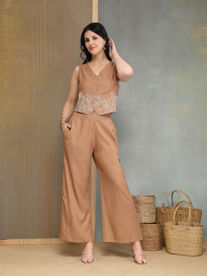 Solid &amp; Embroidered Rayon Co-Ords Set