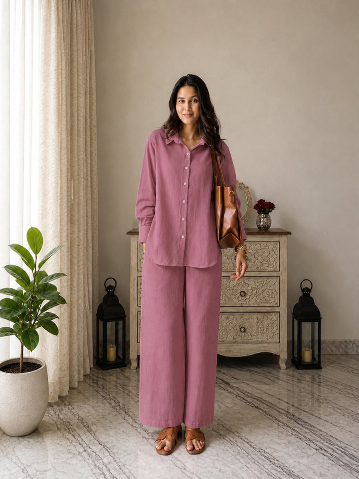 Solid Crused Rayon Co-Ord Set