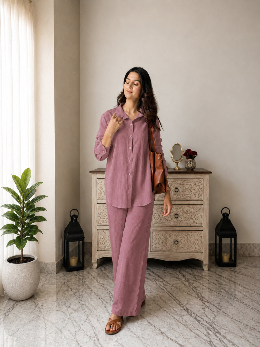 Solid Crused Rayon Co-Ord Set