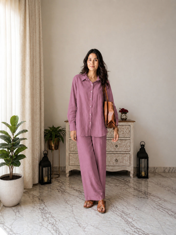Solid Crused Rayon Co-Ord Set