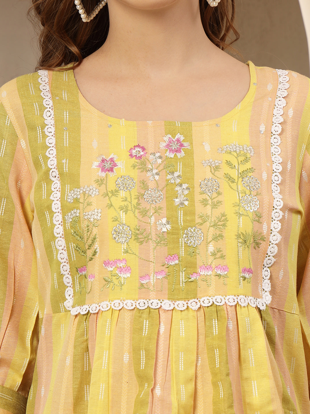 Multi Solid &amp; Embroidered Cotton Blend Co-Ord Set