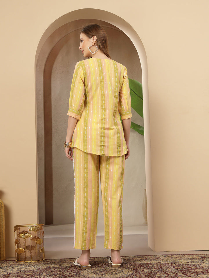 Multi Solid &amp; Embroidered Cotton Blend Co-Ord Set