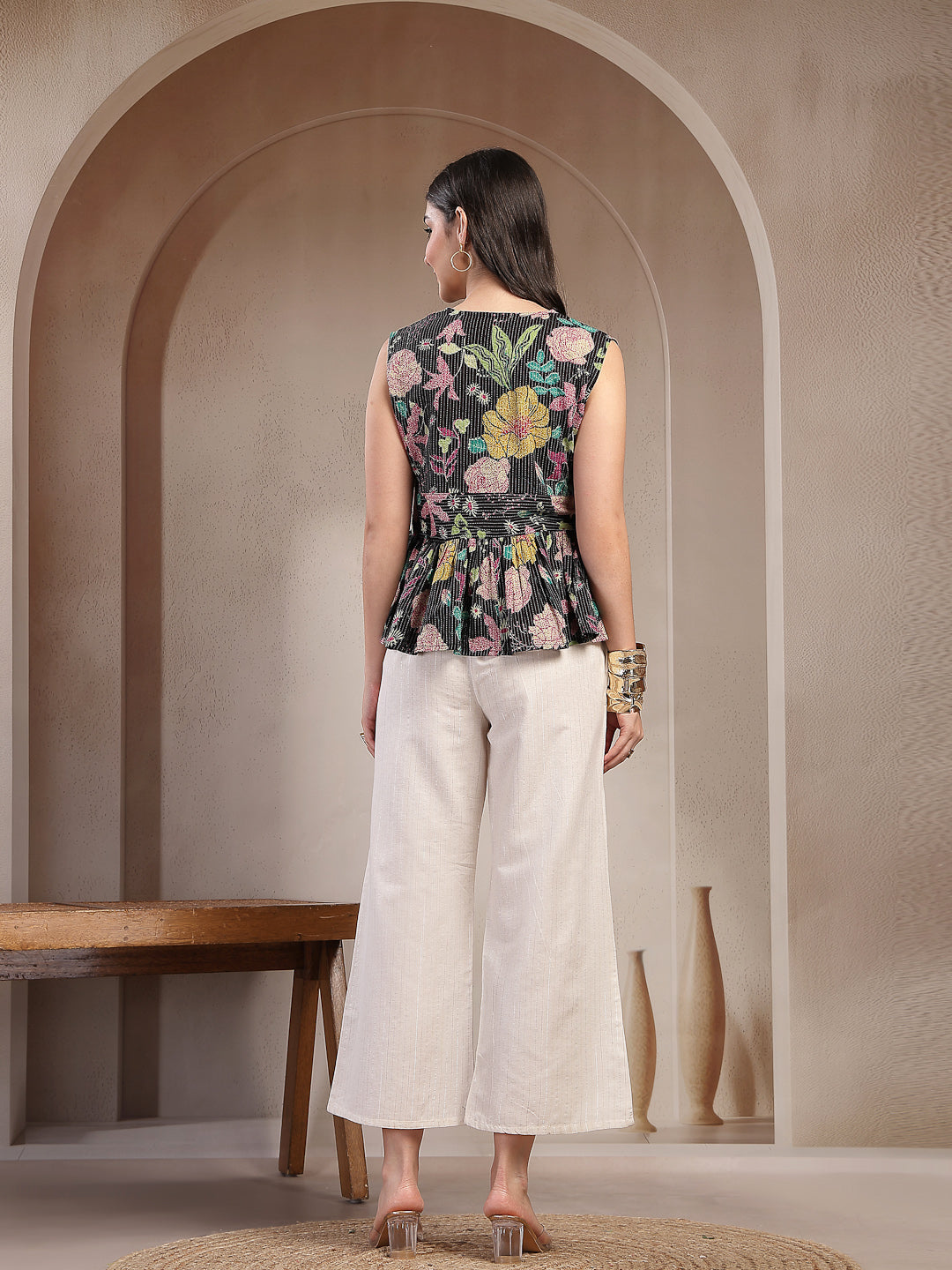 Black Floral Printed Katha Cotton Co-Ord Set