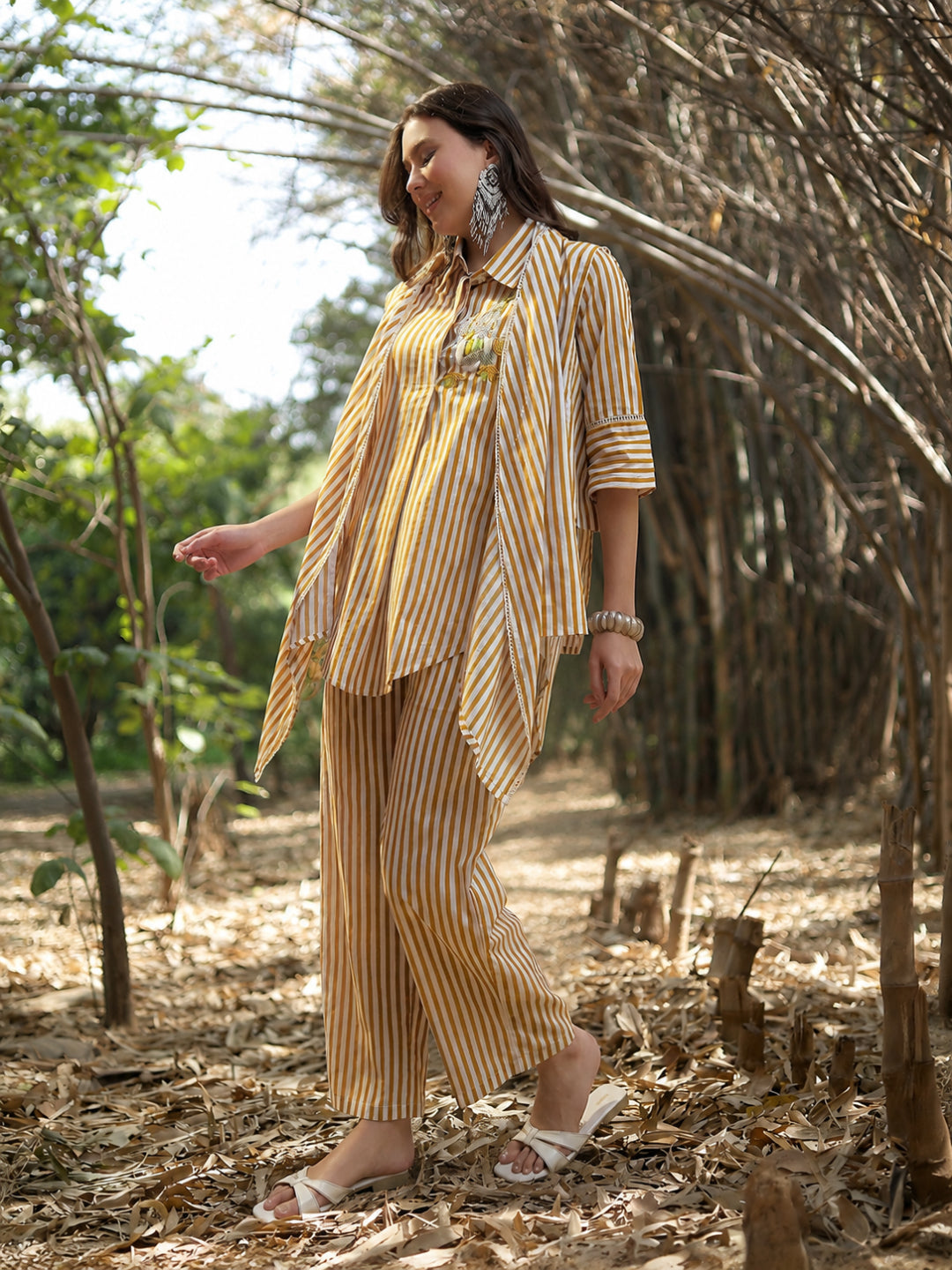 Striped Printed Cotton High-Low Co-Ord Set