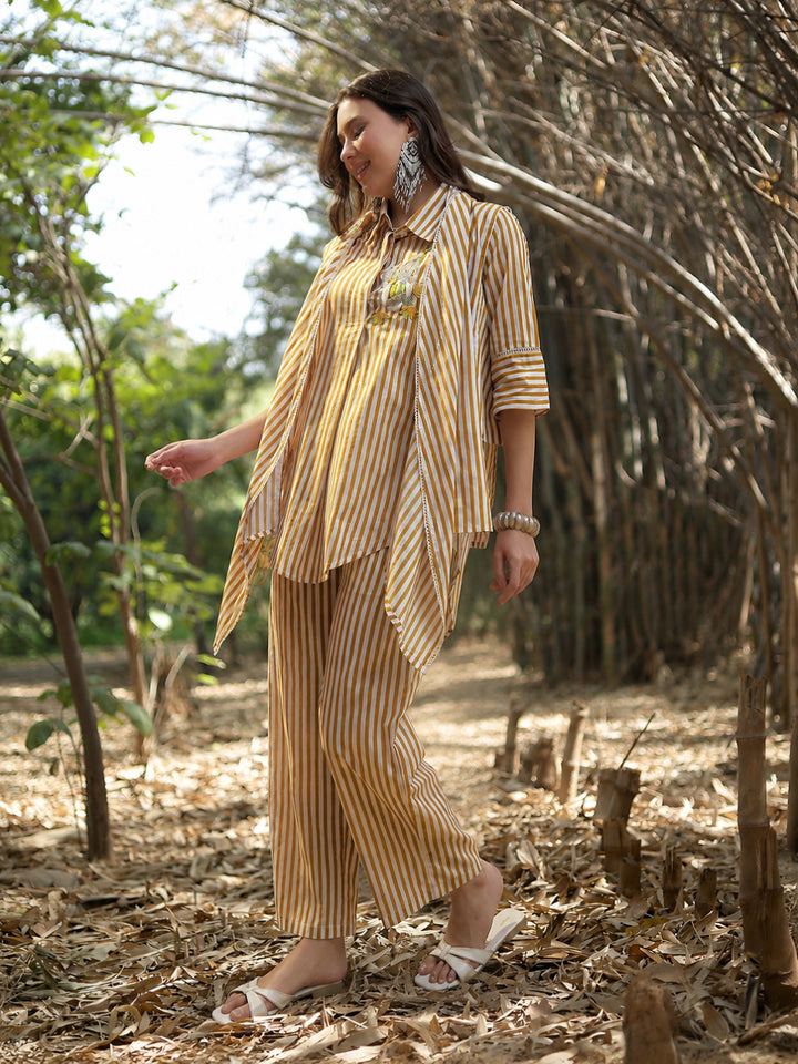 Striped Printed Cotton High-Low Co-Ord Set