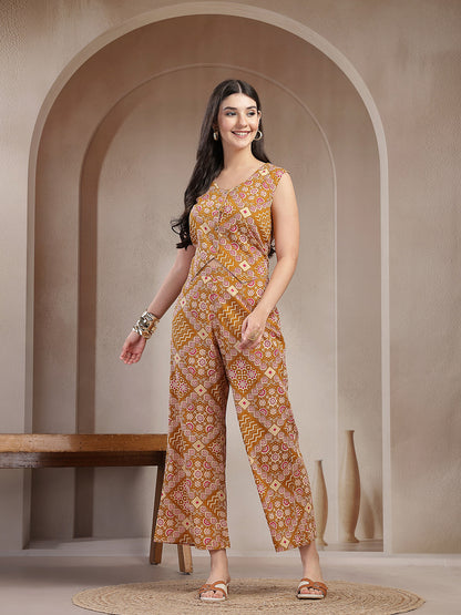 Mustard Ethnic Printed Cotton Co-Ord Set
