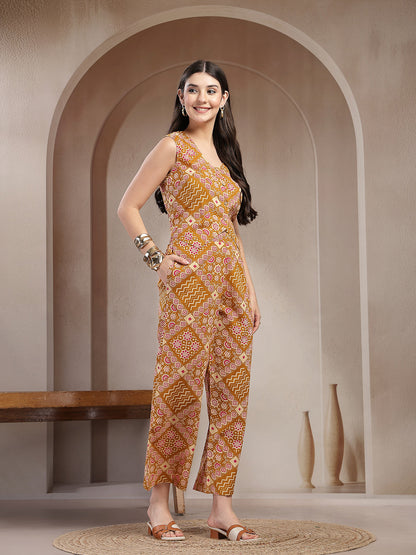 Mustard Ethnic Printed Cotton Co-Ord Set