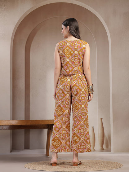 Mustard Ethnic Printed Cotton Co-Ord Set