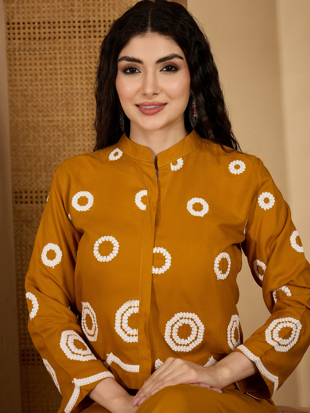 Solid &amp; Embroidered Rayon Co-Ord Set