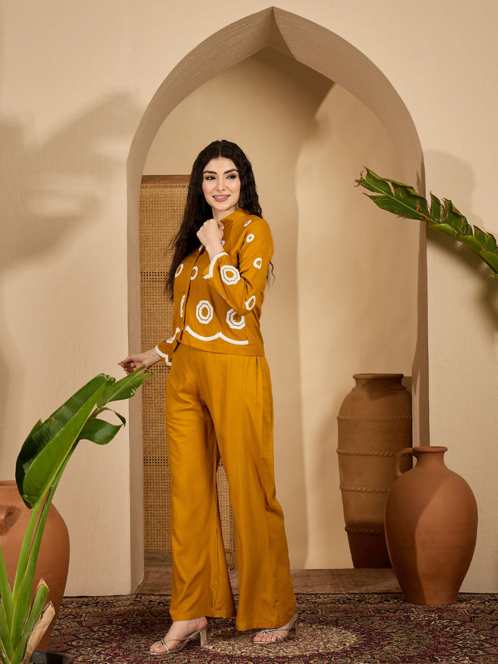 Solid &amp; Embroidered Rayon Co-Ord Set