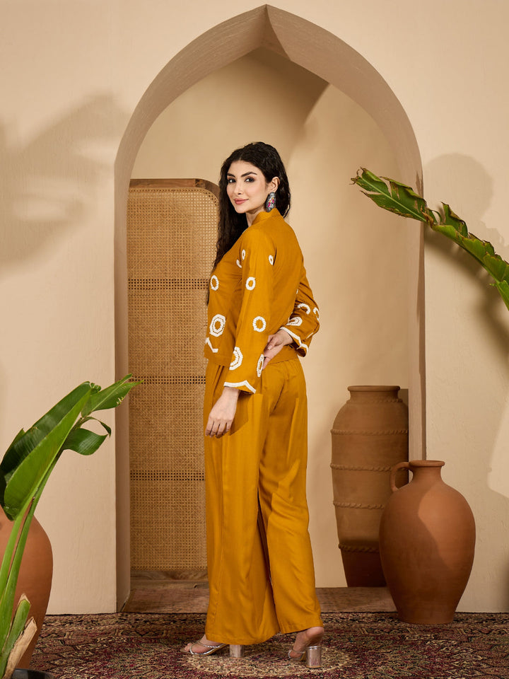 Solid &amp; Embroidered Rayon Co-Ord Set
