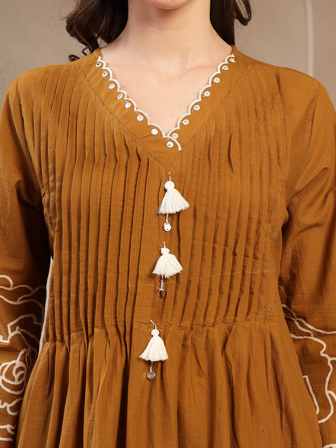 Mustard Floral Printed & Embroidered Cotton Co-Ord Set