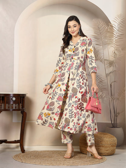 Floral Printed Rayon A-Line Kurta Pant Set (Pre-Order)