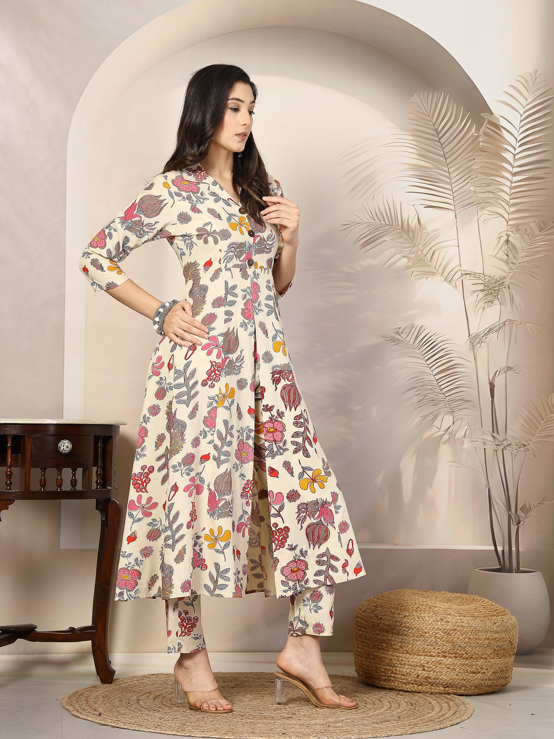 Floral Printed Rayon A-Line Kurta Pant Set, view 3