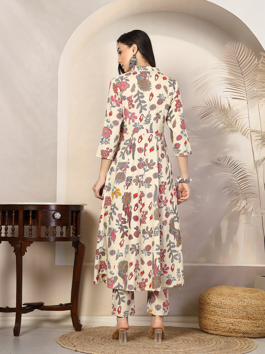 Floral Printed Rayon A-Line Kurta Pant Set, view 4