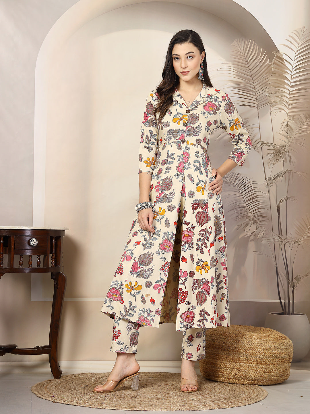Floral Printed Rayon A-Line Kurta Pant Set, view 6