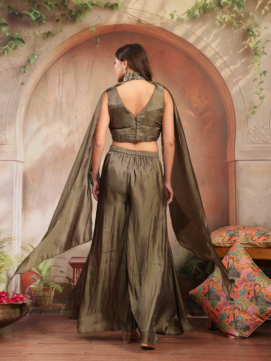 Solid &amp; Embroidered Organza Co-Ord Set