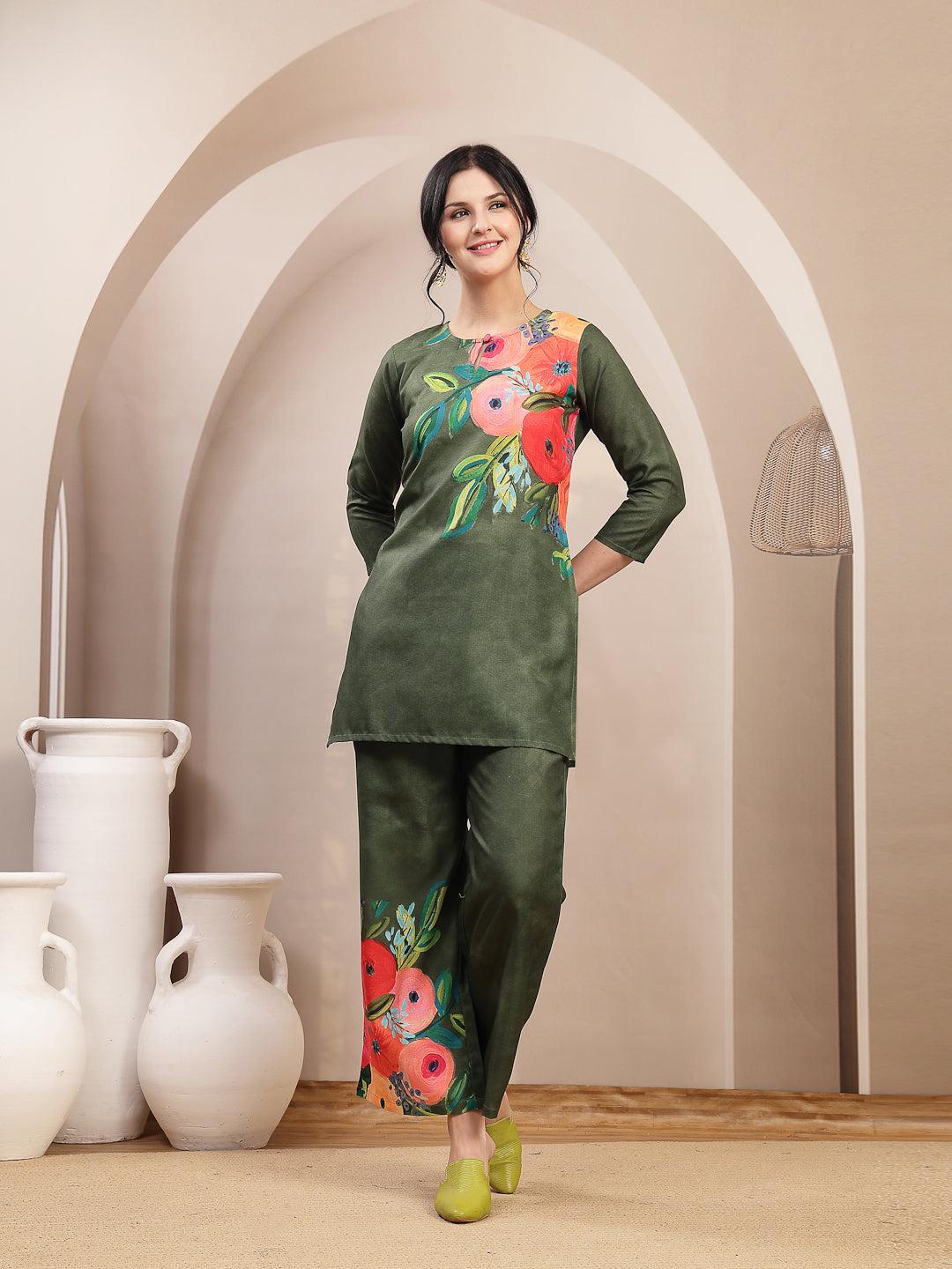 Hand Painted Cotton Flex Straight Co-Ord Set