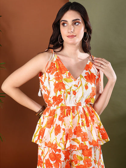 Orange Floral Printed Cotton Co-ords Set (Pre-Order)