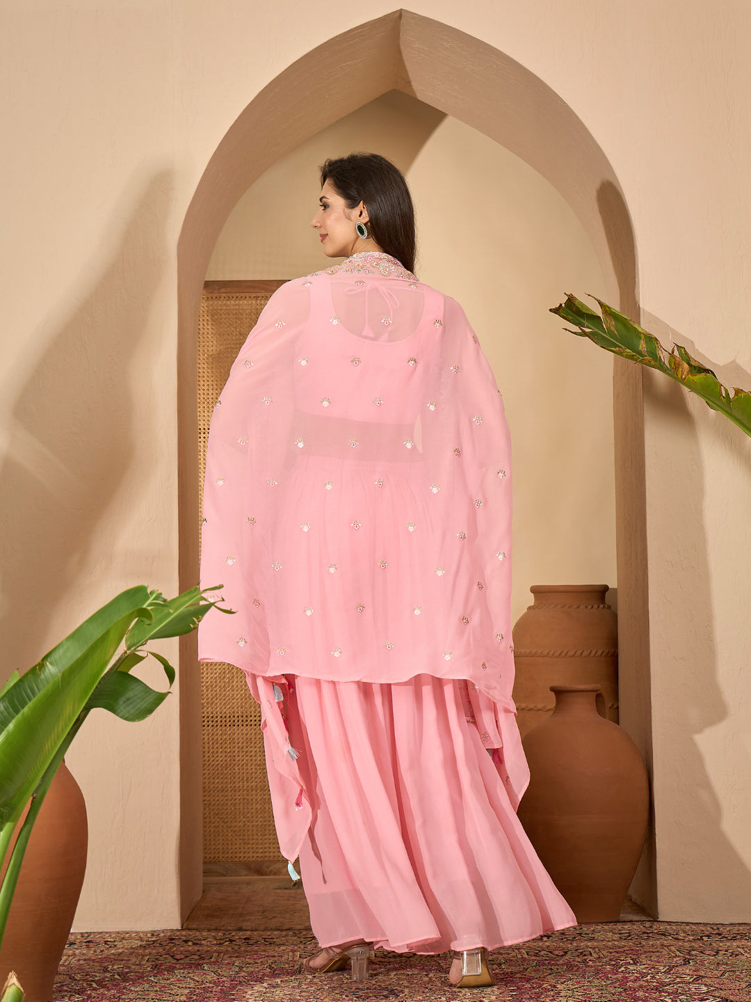 Solid &amp; Embroidered Georgette Co-Ord Set