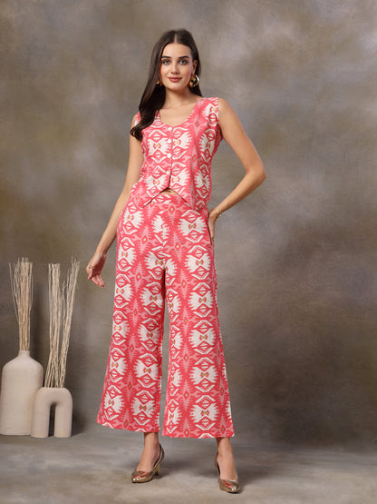 Pink Ikkat Printed Rayon Co-Ord Set