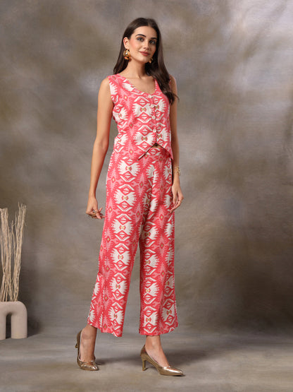 Pink Ikkat Printed Rayon Co-Ord Set