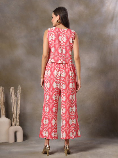 Pink Ikkat Printed Rayon Co-Ord Set