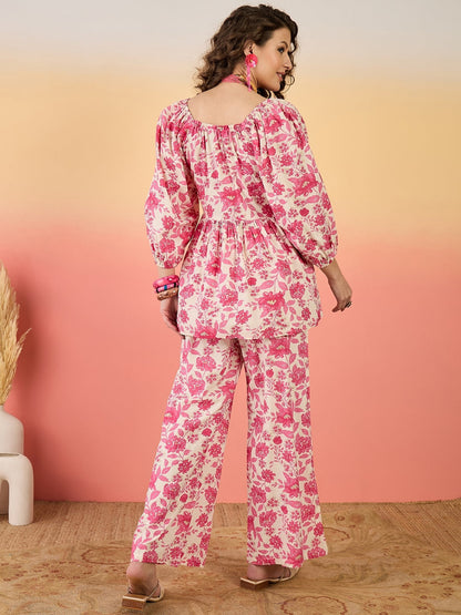 Pink Floral Printed Rayon Co-Ord Set