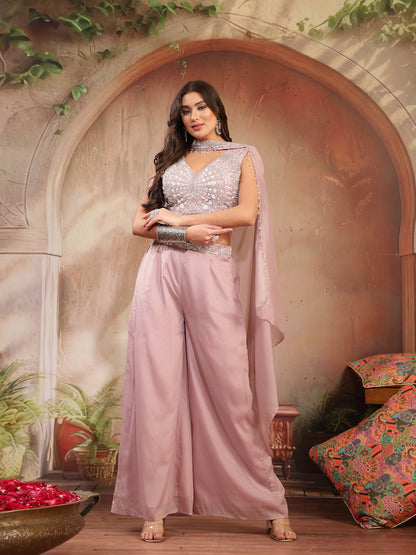 Solid & Embroidered Poly Georgette Co-Ord Set