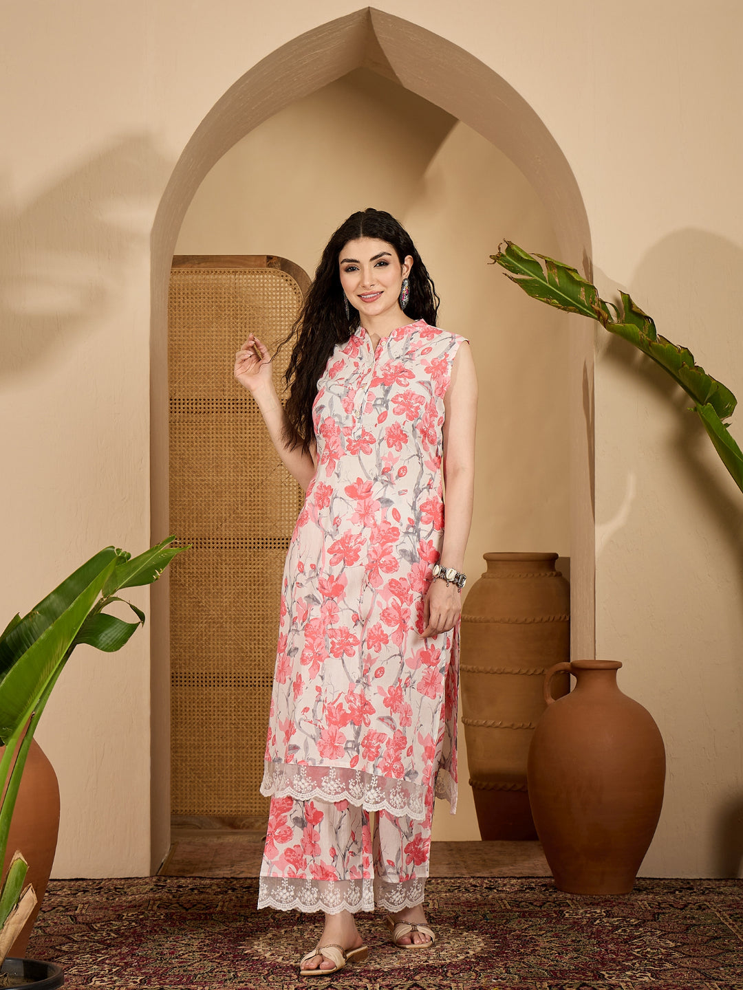 Women's Pink Floral Printed Cotton Co-Ord Set