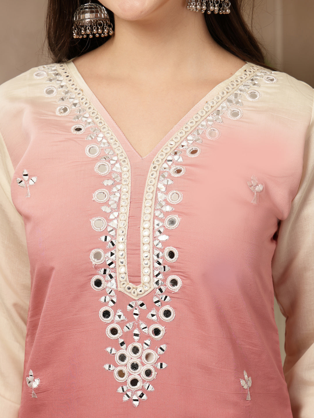Solid &amp; Mirror Work Silk Blend Co-Ords Set