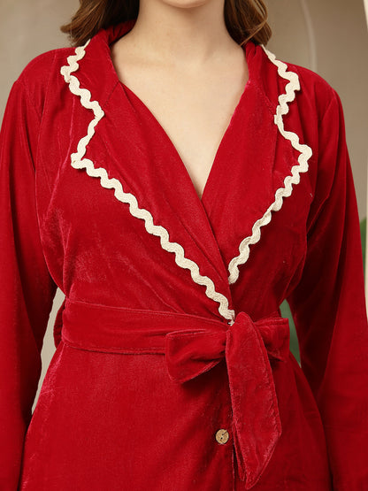 Women's Pink Solid Velvet Co-Ord Set