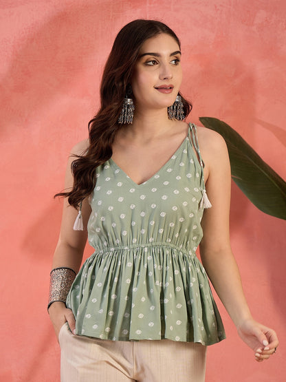 Pista Green Printed Rayon Co-ords Set