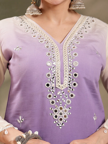 Purple Solid & Mirror Work Silk Blend Co-Ord Set