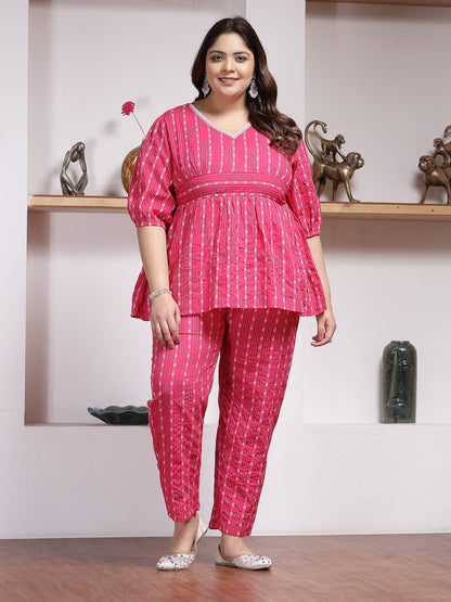 Plus Size Woven Design Cotton Co-Ord Set (Pre-Order)