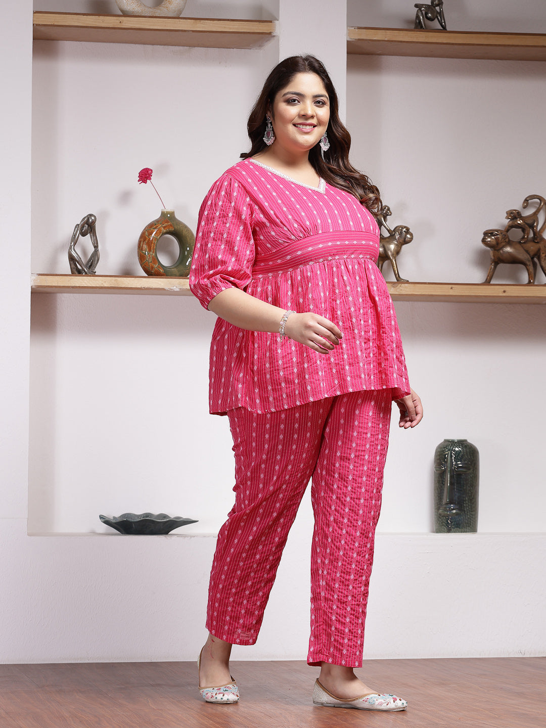 Plus Size Woven Design Cotton Co-Ord Set