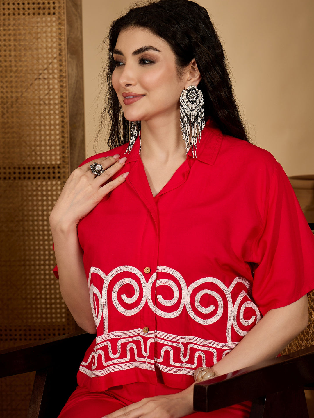 Solid &amp; Embroidered Rayon Co-Ord Set