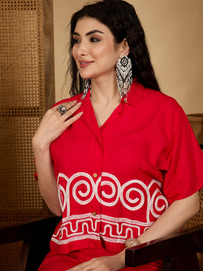 Solid & Embroidered Rayon Co-Ord Set