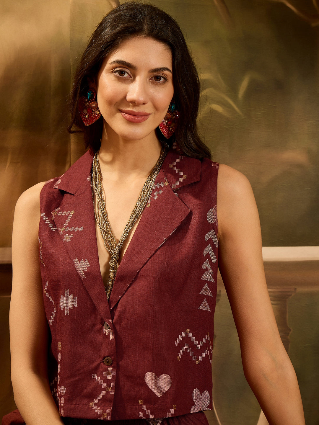 Women's Rust Geometric Printed Cotton Blend Co-Ord Set