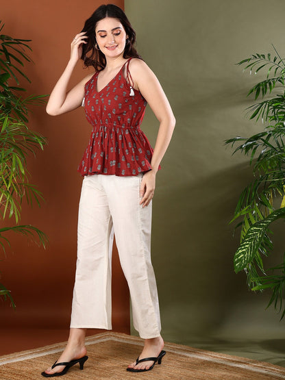 Rust Ethnic Motif Printed Cotton Co-Ords Set (Pre-Order)